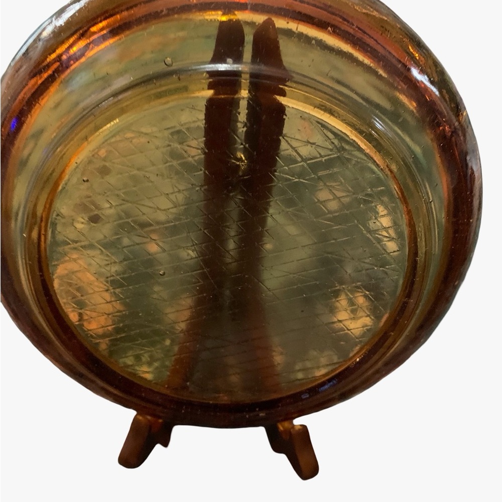 Vintage Ashtray 8" Round Amber Glass Cigarette Cigar MCM Diamond Grid Bubble - Picture 2 of 4